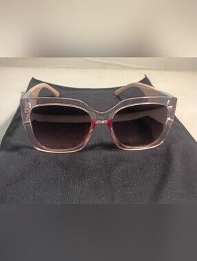Women’s Crystal Pink Oversized Square Sunglasses Transparent Frame Gradient